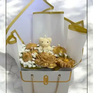 Candle Flower Bag - Decorative Floral Arrangement with nude and Gold Flowers in Gift Box - Elegant Wax Bouquet for Special Occasions witchy decor sassy gift Heal the