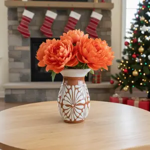 Talavera Flower Vase | Terracotta & White | Lead Free