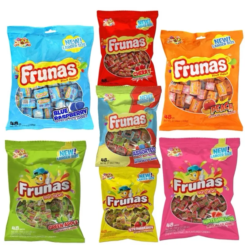 Alberts Frunas Fruit Chews Assorted Flavors 48ct larger Size Blue Raspberry, Strawberry, Watermelon Green Apple, Cherry 27.08 oz