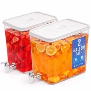 2 Pack Fridge Drink Dispenser – 2 Gallon Cube with Spigot, Stackable & Leak-Proof for Juice, Soda, Milk or Water, Perfect for Parties & Refrigerator Organization