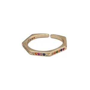 Geometric Rainbow Crystal Gold Ring