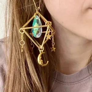 Crystal Moon & Stars Suncatcher Dangles For Gauges | Earrings For Gauges | Dangles For Tunnels