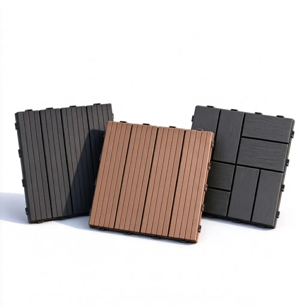 Interlocking Composite Deck Tiles 11.81" x 11.81" Waterproof All-Weather Outdoor Floor Tiles, Wood-Plastic Decking Pavers for Patio, Balcony, Garden, Poolside & Porch