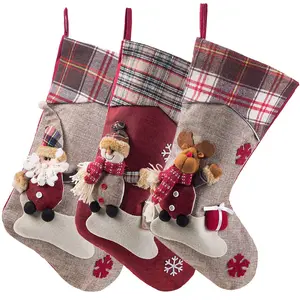 SUNNYGLADE 3PCS 17.5" Christmas Stocking Classic Large Stockings Santa, Snowman, Reindeer Xmas Character for Family Holiday Christmas Party Decorations