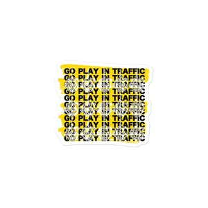 Sugar Scribble Creations' Savage Vibe Yellow Sticker: Go Play in Traffic with Middle Finger Skeleton - Decorative