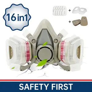 16 in 1 Reusable Full Face Gas Mask Set with Filter Box – Dual Respirator Protective Mask, Dustproof & Gasproof for Painting, Woodworking, Construction, Grinding, Spraying, Chemicals, DIY, and Industrial Safety Protection