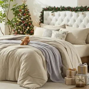 Homelike Moment 7-Piece Comforter Set Beige Queen Size Full Bed in a Bag Reversible Design Lightweight Versatile for All Seasons