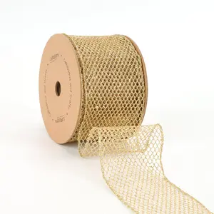 2 1/2" Wired Ribbon | "Glitter Net" Gold | 10 Yard Roll Netting Mesh Ribbon wreath making Christms tree decor Christms Ribbon