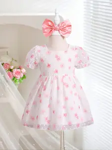 Baby Girl Summer Floral Dress, French Country Bubble Sleeve Party Gown, Cute Casual Style, Baby Holiday, Suitable for 0-3 Years, Baby Girl Clothes