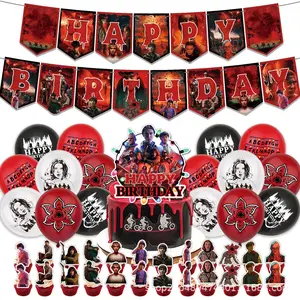 42 Pcs Stranger TV Birthday Party Decorations, Movie Theme Party Supplies Set Including Banner, Balloons, Cake topper for Boys & Girls Theme Party