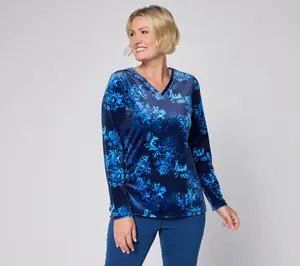 Denim & Co. Printed Knit Velvet V-Neck Top