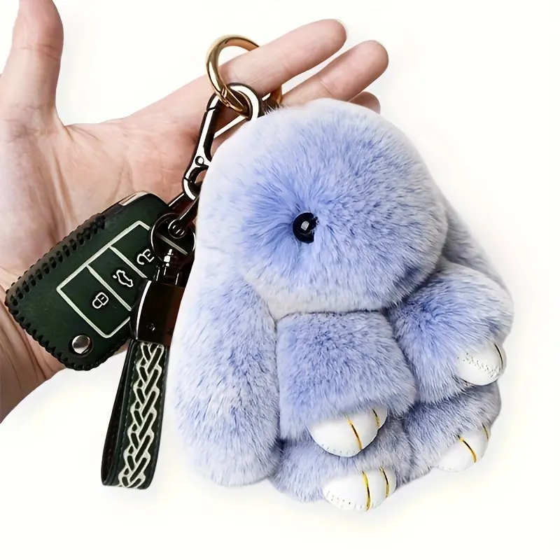 1 Handmade Soft Rabbit Pompon-Cute Plush Rabbit Keychain, Perfect for Bags, Keys, Car Rearview Mirrors and Cell Phones-Cute Pink Or Light Blue Accessories, Perfect Gift for Girls, Rabbit Accessories purse