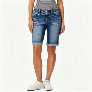 Women's Mid-Rise Bermuda Shorts Jean Shorts Womens Stretchy Ripped Denim Shorts with Pockets Trendy Distressed Cut Off Shorts