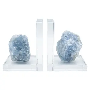 Blue Calcite Bookends — Set of 2 Crystal Slab Home Decor