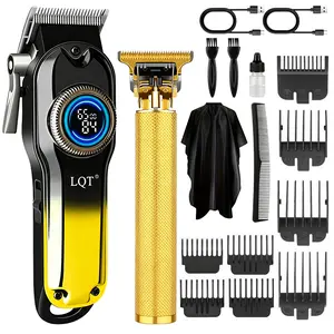 LQT 2Pcs Men's Professional Barber Grooming Kit, Cordless Rechargeable Hair Clipper, Electric Razor & Beard Trimmer Set