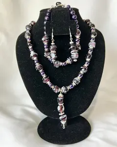 Violet Beaded Amethyst & Lampwork Glass Jewelry Set #1