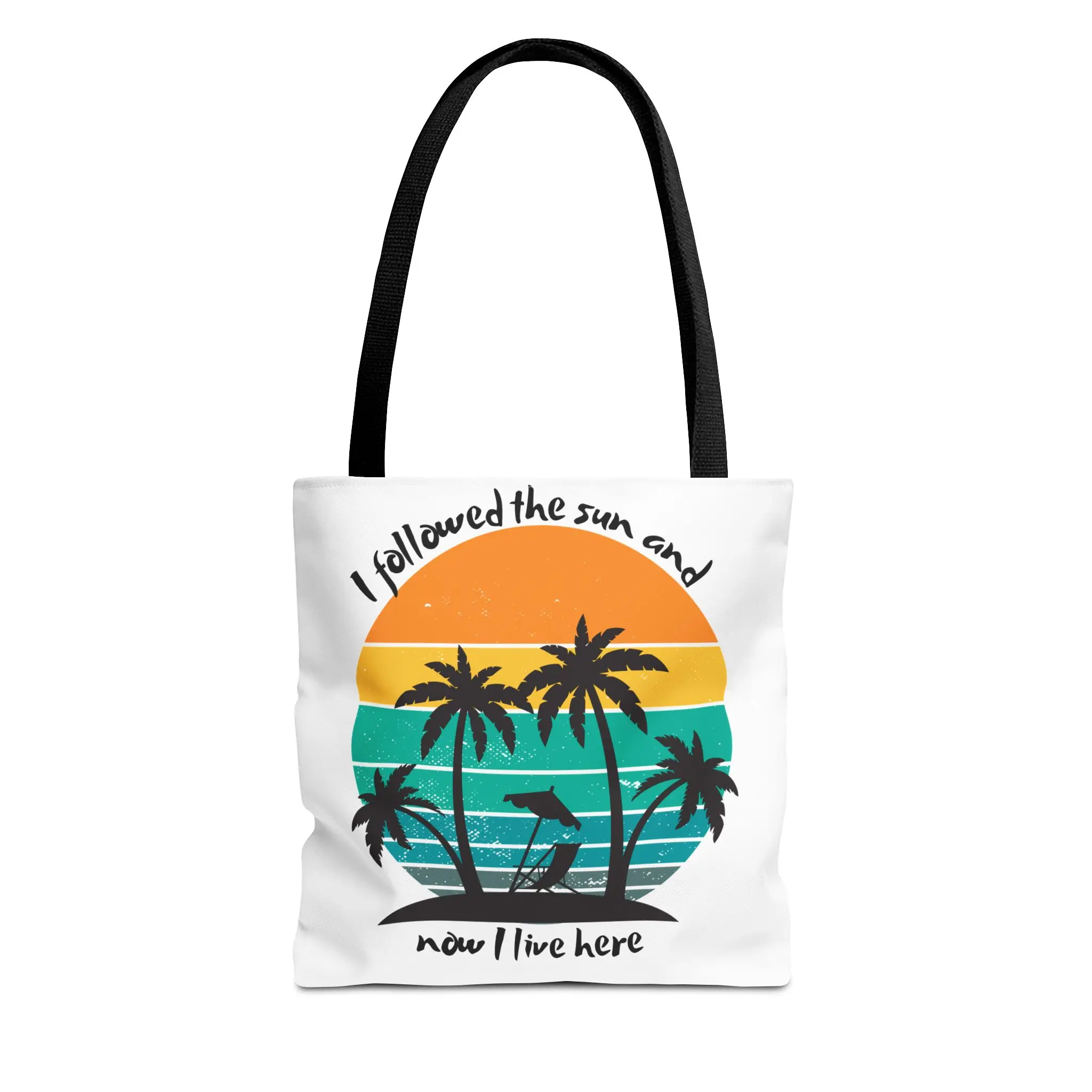Retro Sunset Palm Tree Canvas Tote Bag | Premium Aesthetic Vacation Shoulder Bag | Vintage California Surf Style Beach Handbag, Polyester, Beach Girl Aesthetic, Sunset Silhouette, Spacious