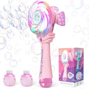 Bubble Wands for Kids Age 4-8: Windmill Light Up Automatic Bubble Machine Rechargeable With 2 Bubble Solution Outdoor Party Birthday Toys for Toddlers, Gift for 3 4 5 6 7 8 Year Old Girls, Pink