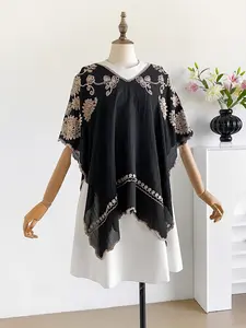 Fashion Paisley Embroidered Split Shawl, Loose Fit Boho Style, Perfect for All Seasons, Ideal for Beach Vacations and Dates, Embroidery Shawl