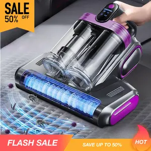 Handheld cordless Mattress Vacuum Cleaner for Dust Mites Removal with UV-C Light & Ultrasonic and LED Display, 18000 RPM/Min Brushroll &17Kpa Powerful Suction Double-Cup Handheld Vacuum Cleaner for Bed Couch Sofa Pet Hair & Carpet Cleaning