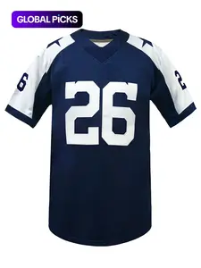 Embroidered Men's American Football Jersey Short Sleeve, Lightweight Jersey, Sweat Absorbing Rugby Jersey, Breathable T-Shirt Comfortable Sportswear