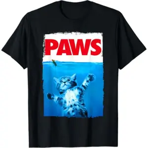 [100% Cotton]  Paws Cat and Mouse Top, Cute Funny Cat Lover Parody T-Shirt