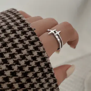 RINGLUX - Silver Color Star Ring For Women Zircon Cool Trendy Versatile Jewelry Girls Birthday Gift Adjustable