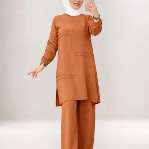 Women's Islamic Modest 2-Piece Solid Color Clothing Set