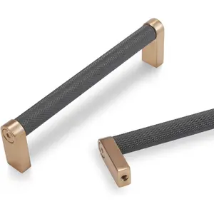 10 Pack 5 inch(128mm) Black and Champagne Bronze Kitchen Cabinet Handles Knurled Cabinet Pulls Black Drawer Pulls Kitchen Cabinet Hardware Handles Dresser Handles