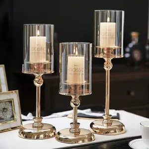Elegant Gold Metal Glass Candle Holder - Stainless Steel, Romantic Dinner and Home Decor Table Design, Home Tabletop Decoration for Christmas, Thanksgiving, Valentine's Day and Ramadan - Elegant Home and Hotel Decoration