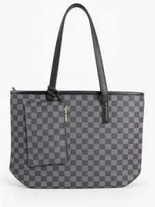 Checkered Letter Tote Bag, Large Capacity Design, Commute Work, Student School, Short Trip, Versatile Shoulder Handbag