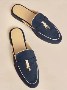 Fashion Velvet Comfortable Soft Casual Women's Shoes, Rubber Sole, Plain Design, Deep Blue Trim, Low Heel, All Seasons, Summer New Arrival, Walking Shoes