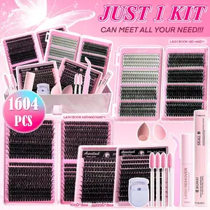 DIY Lash Extension Gift Box  including 100D & 120D individual boxes, 10D‑100D, 60D, 80D, 100D Lash Book, Thick, Natural & Fluffy Full Volume Wispy Cluster Lashes, Upgraded Gentle Bond & Seal with Remover & Brush, Natural Look, Salon Effect at Home
