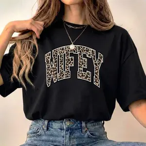 Wifey T-Shirt Leopard Print Varsity Graphic Tee Bachelorette Party Outfit Nashville Bridal Shower Honeymoon Airport Top Newlywed Gift