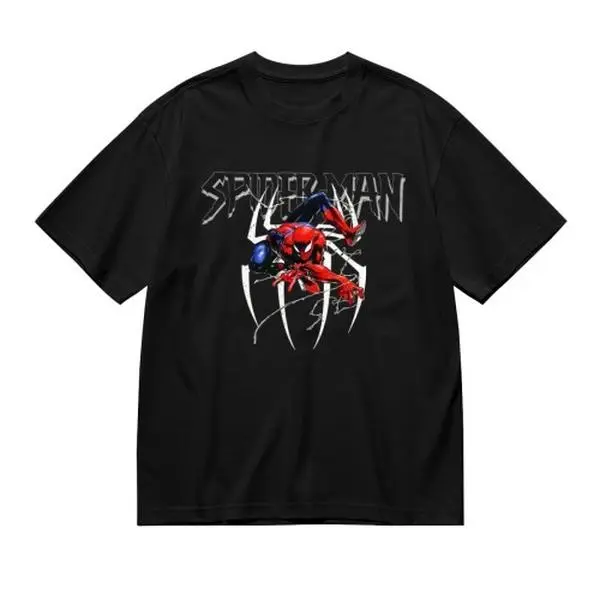 Marvel Spider-Man Graphic Short Sleeve T Shirt Soft Cotton Casual Anime Printed Tee With Web Pattern Unisex For Teen Boys Girls Street Style Versatile Daily Wear