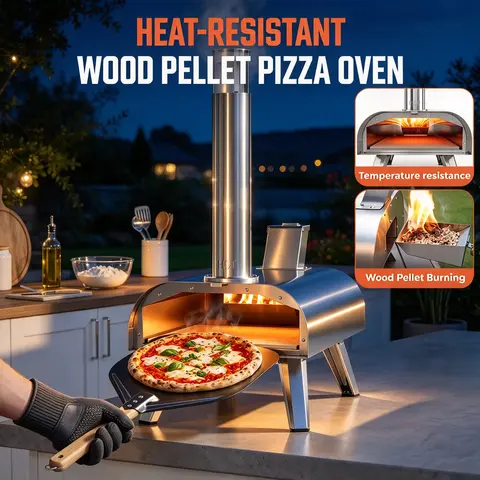 【Halloween Deals】BIG HORN 2-in-1 Compact Outdoor Pizza Oven, 12"/16" Portable Lightweight Maker, Stainless Steel with Square Stone, Pellet/Wood Use, Gas/Electric Compatible, 860°F Neapolitan Baking, 24+ Months Durability, for Barbecue,Camping,Tailgating