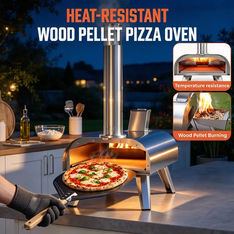 【Halloween Deals】BIG HORN 2-in-1 Compact Outdoor Pizza Oven, 12"/16" Portable Lightweight Maker, Stainless Steel with Square Stone, Pellet/Wood Use, Gas/Electric Compatible, 860°F Neapolitan Baking, 24+ Months Durability, for Barbecue,Camping,Tailgating