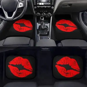 Red Lip 4-piece car mats with rubber backing for front and rear, all-weather car mats, universal car trim accessories for SUVs, vans, cars and trucks
