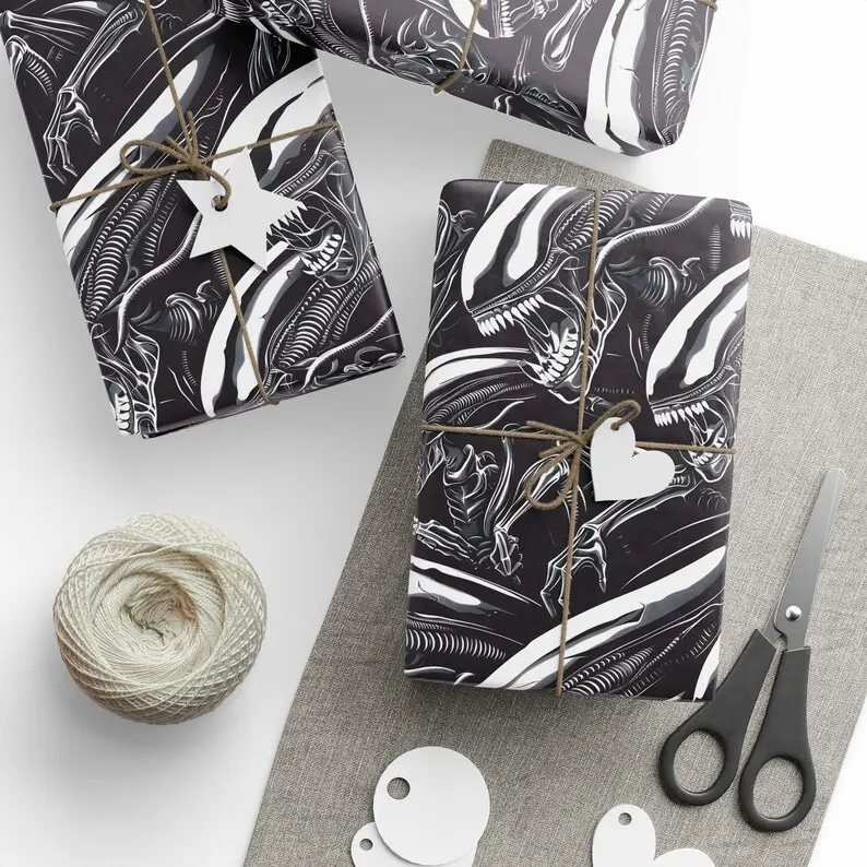 Sci-Fi Horror Wrapping Paper, Creepy Alien Creature Gift Wrap, Horror Fan Gift