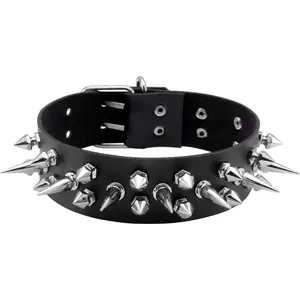 Punk Gothic Leather Choker  Chokers with Spikes Adjustable for Men Women