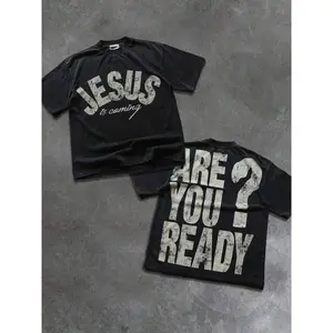 Unisex Jesus Is Coming Graphic Tee Are You Ready Washed Oversized Religious Shirt