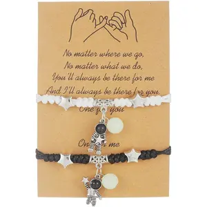 Pinky Promise Distance Matching Bracelets Luminous Love Charms Luck Beracelets for Best Friends Couple Family Women Men-Astronaut Charm