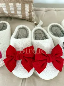 Red Bow Ivory Slippers