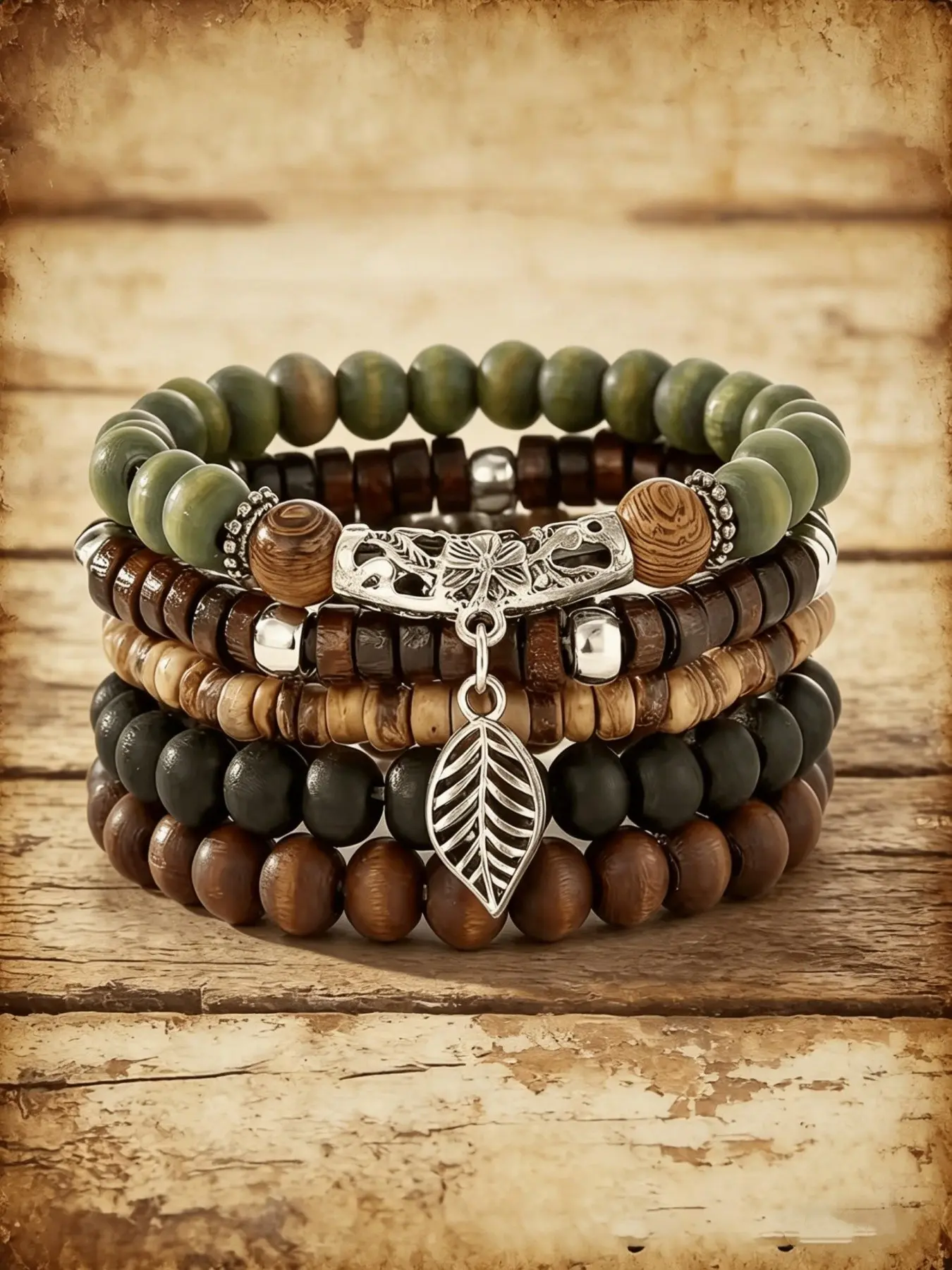 5pcs Vintage Wood Bead Coconut Shell Bracelet Set, Bohemian Handmade Beaded Jewelry, Colorful Elastic Thread, Elegant Fashion Accessories