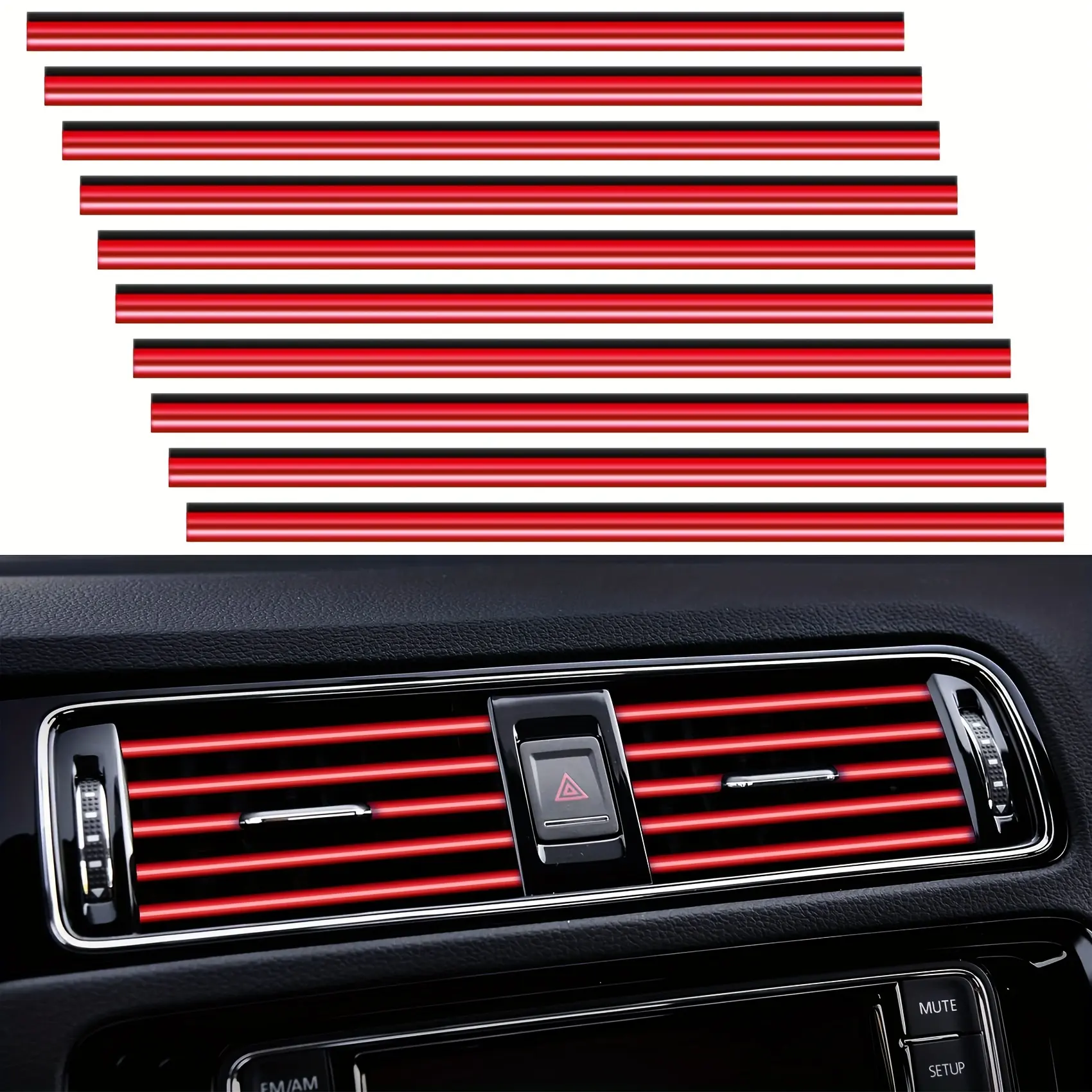 20Pcs Chrome PVC Car Air Conditioner Vent Trim Strips - DIY Interior Decoration Moulding, Car Accessories with Clip-On Mount for All Straight Vents Vehicle Replacement