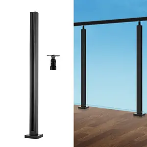 fathersdaygift VEVOR Glass Clamp, 35.83 Height Glass Railing Bracket for 0.39 -0.47 Thickness Tempered Glass, 304 Stainless Steel Glass Mounting Clamp, Glass Shelf Bracket for Balcony, Garden, Deck, Stair, Black