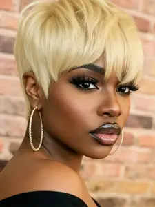 Blonde Color Pixie Cut Short Straight Human Hair Wig, Machine Made Pixie Wig for Daily Party Use, Stylish Gift Wig for Women