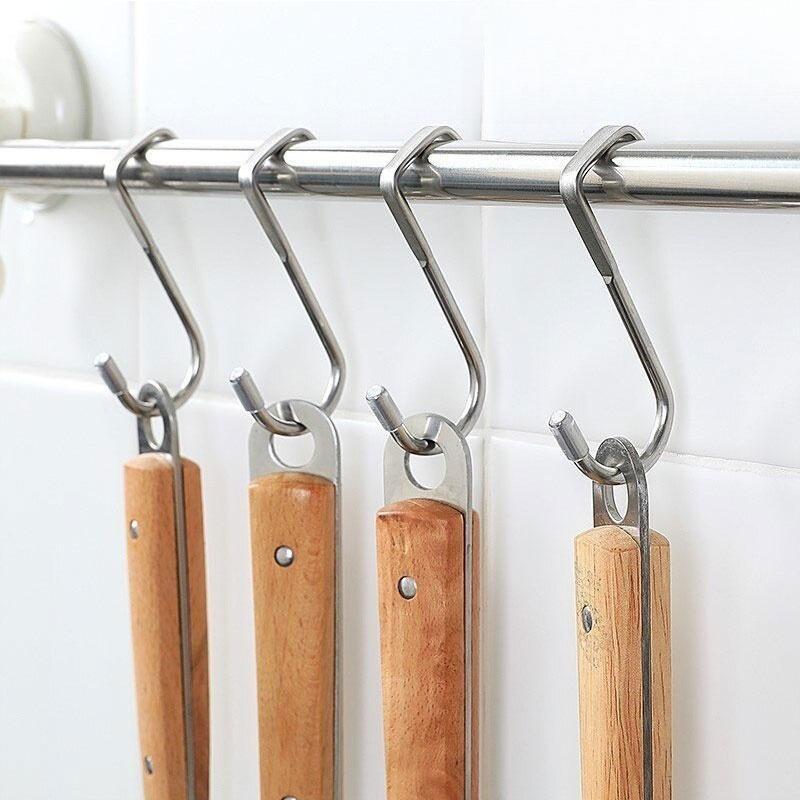 Heavy Duty Wall Hooks, No Drill Adhesive Mount for Kitchen Bathroom Office, Rustproof Double Hooks for Organizing Utensils Keys Decor, Space Saving Closet Door Storage Solution