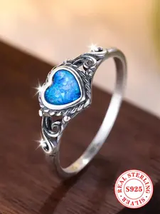 925 Sterling Silver Vintage Style Heart Shaped Decor Ring, Heart Design Ring, Fashion Jewelry Accessories for Women & Girls, Trendy Exquisite Jewelry for Birthday Gift, Valentine's Day, Gift, Elegant Ring, Elegant Exaggerated Ring