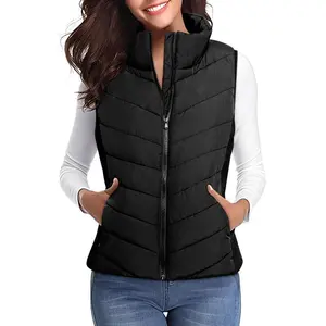 Puffer Vest Women Sleeveless Zip Up Outerwear Stand Collar Quilted Vest Warm Winter Jackets Coats with Pocket